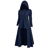 KIMODO Vintage Kostüme Pullover Damenmode Vintage Gothic Mantel Punk Hooded Kapuze Retro Cape Plus Size Mantel High Low Sweater Bluse Tops (A-Blau, S)