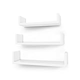SONGMICS Wandregal, 3er Set, Schweberegal, 30/35/40 cm, Hochglanzoberfläche, dekorativ, kreativ, für Schlafzimmer, Wohnzimmer, Küche und Flur, bis 3/4/5 kg belastbar, weiß LWS40WT
