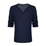 Poryu Herren Langarm-Shirt mit V- Ausschnitt Langarm Shirts Atmungsaktiv Casual Langärmliges Tops Einfarbig Regular Slim Fit Shirt Ausschnitt Strand Yoga Top B
