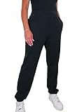 Damen Jogginghose Aus Weicher Baumwolle Mit Hoher Taille Und Elastischem Bündchen Schwarz 42-48 (46)