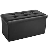 COSYLAND Sitzhocker mit Stauraum Faltbare Sitzbank Aufbewahrungsbox Leder Fusshocker Sitzwürfel mit Deckel Ottomane Fußhocker 76 x 38 x 38cm (Schwarz-Sitzbank)