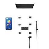 SHUGUANG LED Musik Duschsystem Schwarz Duschset Duscharmatur Deckenmontage Duschsäule 64 Farben Regendusche Set mit 2 Funktionen Duschkopf, 6 Körperstrahlen, Badewanneneinlauf,Phone C