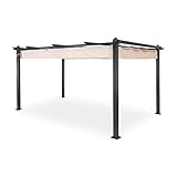 blumfeldt Pantheon Pergola - Sonnendach, Terrassen-Vordach, pulverbeschichtetes Aluminium, rostfrei, Wasserabweisende PU-Beschichtung, stufenlos raffbar, inkl. 16 x Hering, 3x4 Meter, beig