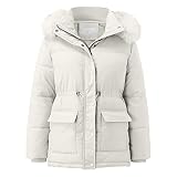 Wintermantel Damen kurz Warm Gefüttert Winterparka Winddicht Frauen Daunenjacke Schwarz Damenmantel Winter Mantel Winterparka Mit Kapuze Windbreaker Taschen Einfarbig Langarm Dicker Winterjack