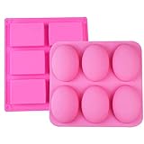 6 Hohlräume Silikonform Seifenform, Oval und Rund Silikon Rechteckig Seife Formen für handgemachte Seife 6 Hohlgabel Ei Design Pink Farbe Soap Molds 2 Stück