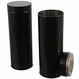 Dosenritter 2 x runde Kaffeepaddose/Vorratsdose, luftdicht aus Metall für je200g Earl Grey, ca 20 Kaffeepads | 20 x 7 cm (H,ø) | auch ideal als Protein-, oder Teedose (Schwarz)