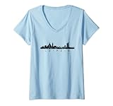 Damen Leipziger Skyline (Vintage Schwarz) Leipzig T-Shirt mit V