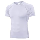 T-Shirt Herren Slim Fit Einfarbig Rundhals Basic Shirt Herren Fitness Workout Sport Laufshirt Komfortabel Atmungsaktiv Leicht Schnelltrocknend Sportshirt H