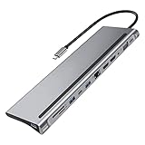 B Blesiya 12-in-1-USB-C-Dockingstation-Hub, 3 USB-3.0-Anschlüsse, USB-Typ-C-auf-HDTV-VGA-Adapter, 3,5-mm-Audioanschluss mit PD-Aufladung