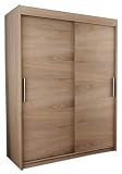 Kryspol Schwebetürenschrank Tokyo 150 cm Kleiderschrank mit Kleiderstange und Einlegeboden Schlafzimmer- Wohnzimmerschrank Schiebetüren Modern Design (Sonoma)