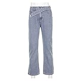 haochenli188 Street-Hip-Hop-Hose FüR Damen Wide Bein Jeans Koreanische Stil Denim Hose Baggy Jeans Femme Gerade Ladung Hosen Hosen (Color : Blue, Size : L)