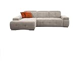 CAVADORE Ecksofa Mistrel mit Longchair XL links / Große Eck-Couch im modernen Design / Inkl. verstellbaren Kopfteilen / Wellenunterfederung / 273 x 77 x 173 / Kati Grau-W
