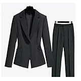 JJZXD Frühling Herbst Frauen Büro Damenanzüge Anzüge gekerbt Zwei Teile Sets Weibliche Einzelknopf Blazer Elegant Langer Hosenanzug (Color : Black, Size : XL)