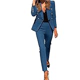 Briskorry Damen Anzug Set,2-Teilig Business Hosenanzug,Einfarbig Zweiteiliger Freizeitanzug Anzug,Slim Fit Blazer Jacke+Hose with Gürtel,Elegant Langarm Blazer und Anzughosen,für Office H