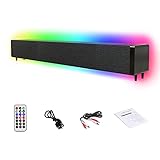 Bluetooth Soundbar, 17-Zoll Lautsprecher mit RGB Licht, Soundbar Lautsprecher Geräte mit Subwoofer Fernbedienung, über USB, AUX, RCA Anschlüsse für TV, PC Computer, Laptop (Schwarz)