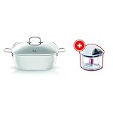 Fissler Promotion-Set / secural Edelstahl-Bräter, beschichtet (6,5 L - Ø 28 cm) Schmortopf quadratisch, mit Glas-Deckel, backofengeeignet - Induktion + GRATIS finecut Gemüse-Zerk