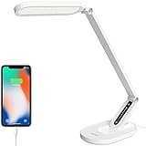 Schreibtischlampe LED, JKSWT Tischlampen für die Augenpflege Dimmbare Tischlampe mit 5 Farbmodi 72 LEDs mit USB-Ladeanschluss Touch-Steuerung und Memory-Funktion Bürolamp