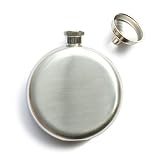 RRIBOUDWAN Flachmann, Flachmann Edelstahl und Mini Trichter, 5oz Whisky Alkohol Flachmann, Geschenkideen für Männer, Runder Flachmann für Wandern, Klettern, Picknick, Angeln, Party (MatteSilverRound)