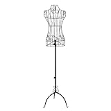 SONGMICS Schneiderpuppe weiblich, Schaufensterpuppe aus Metall, Mannequin, Damenbüste, Schneiderbüste, 114-170 cm, höhenverstellbar, Vintage, schwarz HRA10B