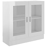 Festnight Vitrinenschrank Bücherschrank Sideboard Kommode Beistellschrank Mehrzweckschrank Standschrank Hochglanz-Weiß 82,5x30,5x80 cm Spanplatte mit 2 geräumigen Fächern und 2 Tü