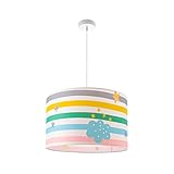 Paco Home Lampe Kinderzimmer Kinderlampe Babyzimmer Deckenlampe Pendelleuchte Streifen Regenbogen E27, Lampenart: Pendelleuchte - Weiß, Leuchten Farbe/Größe: Mehrfarbig (Ø45.5 cm)