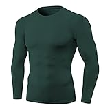 T-Shirt Herren Elastisch Atmungsaktiv Schnell Trocknend Fitnessstudio Herren Rundhals Langarm Frühling Und Herbst Outdoor Sport Causal Laufshirt Herren Muskelshirt B-Green M