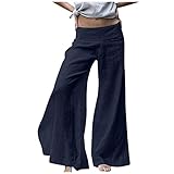 Lomelomme Sommerhose Damen Weites Bein Hosen Lange Loose Sommer Leinen Freizeithose Lässige Lockere Leinenhose Festliche Hosen Palazzo H