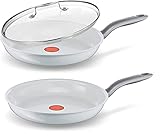 Tefal C908024 Induktion Pfanne 24 und 28 cm Bratpfanne + 28 cm Glasdeckel Keramikversiegelt für krosses braten, Perfekte Ergebnisse (ohne Antihaft, hitzebeständiger Thermo Griff)