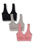 Iris & Lilly Damen Bralette, 3er-Pack, Mehrfarbig (schwarz/grau/rose), L, Label: L