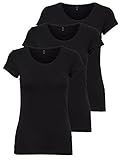 ONLY 3er Pack Damen T-Shirt schwarz oder weiß Kurzarm lang Basic Sommer T-Shirts XS S M L XL 15209153 (Schwarz, XL)