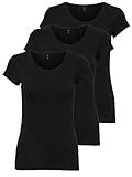 ONLY 3er Pack Damen T-Shirt schwarz oder weiß Kurzarm lang Basic Sommer T-Shirts XS S M L XL 15209153