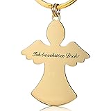 Schutzengel Schlüsselanhänger - Autoschlüsselanhänger - Kleine Geschenke - Geschenke für Frauen - Gute Besserung Geschenke - Engel Glücksbringer aus Edelstahl mit Gravur - Geschenkideen. (Gold)