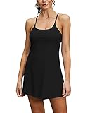 Aurgelmir Damen Tenniskleid Übung Workout Criss Cross Back Kleider mit Shorts Taschen für Golf Laufen, schwarz, X-Groß