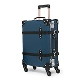 NZBZ Luxus Vintage Gepäck mit Rädern TSA-Schloss Echtleder Retro niedlicher Koffer, blau, 20',