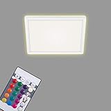 Briloner Leuchten - LED Panel, Deckenleuchte dimmbar, Deckenlampe, RGB, Farbsteuerung, Backlight, inkl. Fernbedienung, 15 Watt, 1.850 Lumen, 4.000 Kelvin, Weiß, 293x293x28mm (DxH)