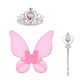 Boomar 3Pcs Sparkly Fairy Wings Kids Halloween Costume with Halo Magic Wand,Angel Wings Festival Cosplay Costume for Party (Pink-2, 50 * 45CM)