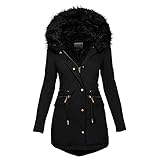 EMATOP Winterjacke Damen Hoodie Winter Warm Jacke Parka Lang Mantel Outdoorjacke mit Kapuze Fleecejacke Einfarbig Lässiges Sweatjacke Elegant Winterparka Steppmantel Bequemes Softshelljack