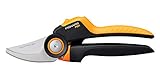 Fiskars Bypass-Gartenschere M, X-series PowerGear, P921, Mit Rollgriff, Für frische Äste und Zweige, Antihaftbeschichtet, Edelstahl-Klingen, Länge: 20,1 cm, Schwarz/Orange, 1057173