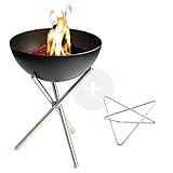 höfats - Bowl Feuerschale mit Dreibein + DRAHTFUSS Bundle 3 - als Feuerkorb & Grill nutzbar - für Garten und Terrasse - Stahl emailliert - schw