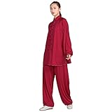 SSTH Tai Chi Uniform - Unisex Tai Chi Anzüge Kampfsportbekleidung Baumwoll-Seide Stretch Taichi Anzug Langarm Morgenübungen Kung Fu Kleidung Red Wine-XL