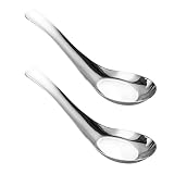 Luxshiny 2 Stücke Edelstahl Suppe Löffel Flacher Boden Löffel Küche Sauce Mahlzeit Löffel Abendessen Servierlöffel Brei Löffel Küchentisch ( Silber )