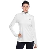 HISKYWIN Damen LSF 50+ Sonnenschutz Outdoor T-Shirt Reißverschluss Athletic Top Langarm Strandshirt -  Weiß -  Groß