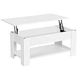 Yaheetech Couchtisch mit Höhenverstellbarer Platte Kaffeetisch ausziehbarer Wohnzimmertisch Sofatisch für Wohnzimmer, Büro, weiß