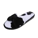 Frauen Bequeme Plüschpantoffeln Weiche Bodenpantoffeln Rutschfeste Hausschuhe Damenpantoffeln Winter Bowknot Baumwollpantoffeln Warm Faux Pelz Leichte Open Toe Cute Flat Outdoor/Indoor H