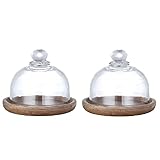 Mini Kuchenständer Tortenständer Mit Glasglocke, 2er Holz Kuchenplatte Tortenplatte Käse-Brett Mit Fuß Und Haube, Handgefertigtes Klarglas Käseglocke Glasglocke Mit Teller Für Cupcake Dessert Ob