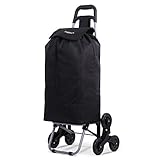 Hoppa Leichter Einkaufstrolley mit 6 Rädern, Modell 2021, zusammenklappbar, groß, 47 l Kapazität, Einkaufstrolley, 95 cm, 2 kg, Push/Pull Treppensteiger (schwarz)