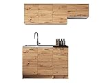 Küche Mela 180/120 cm, Küchenblock/Küchenzeile, 5 Schrank-Module frei kombinierbar (Artisan Eiche/Schwarz)