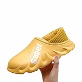 UKKO Hausschuhe Damen Winter Hausschuhe Warme Männer Schuhe wasserdichte Frauen Paare rutschfeste Plüsch Baumwolle Indoor Outdoor Kids Home Herbst Kinder-Yellow,38-39(Foot 242Mm)