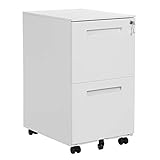 SONGMICS Rollcontainer, mobiler Aktenschrank mit 2 Schubladen, abschließbar, für Bürodokumente, vormontiert, 39 x 45 x 69,5 cm (L x B x H), weiß OFC052W01