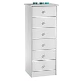 IDIMEX Kommode Hochschrank Anrichte Rondo, 6 Schubladen, Kiefer massiv, Weiss lack